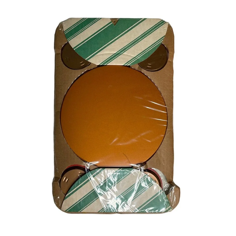 Vintage Atlantic Metal Red Christmas Round Serving Tray‎ and 6 Coasters SEALED